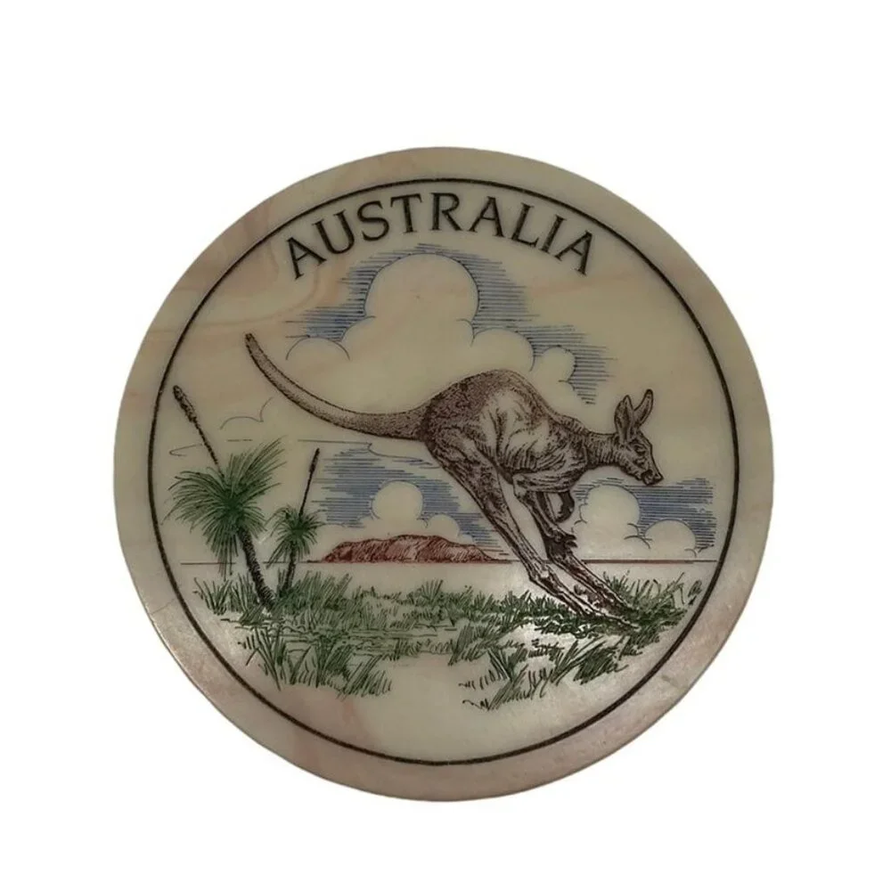 Marbcraft Coaster Handcrafted Marble Etched Kangaroo Souvenir Vintage Outback.